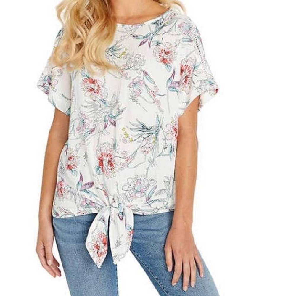 Buffalo David Bitton Floral Blouse Top Cottagecore Boho Tie Front Size Large